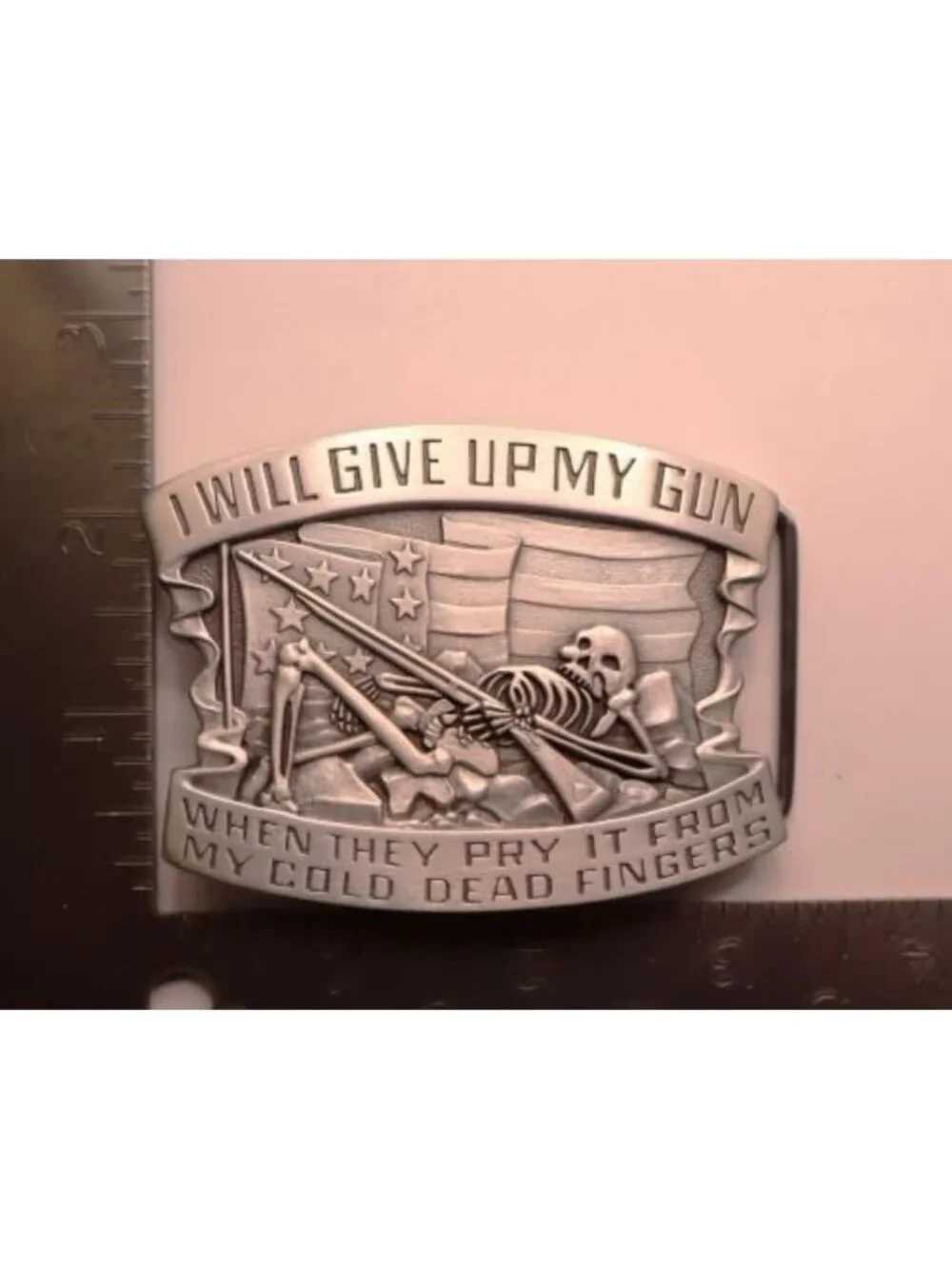 Men's Skeleton Belt Buckle - Unique Give Up My Gun Design, Stylish & Durable